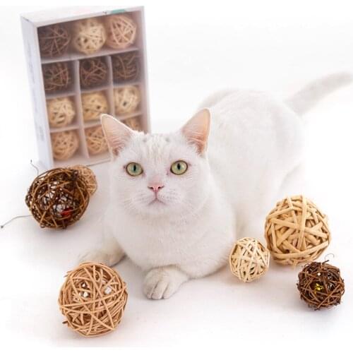 5*5cm Handmade Rattan Plant Ball Build-in Bell Cat Toys Healthy Durable Pet Supplies Cat Accessories Pet Kittens