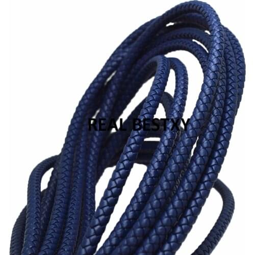 5m/lot approx: 6mm blue Round Braided Leather Cord String Rope For Women Men Bracelet Jewelry Craft Making DIY Findings hot