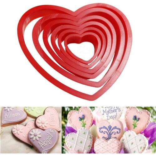 6Pcs Red Heart Shaped Cookie Cutter Biscuit Mold Mould Cake Baking Tool Plastic