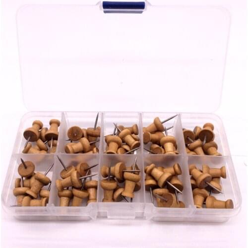 60PCS boxed wooden pushpins, press nails, cork board nails, birch wood manufacturing, multi-purpose artistic creative mark nails