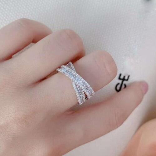 925 Sterling Silver Real Cross X-Shaped Charm Top Quality Rings For Women Full 5A Zircon Diamond Sparkling Wedding Fine Jewelry