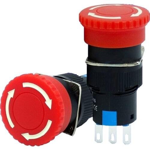 Emergency Button Switch 1NC 1NO / 2NC 2NO Brake Emergency Stop Switch LA16-11ZS Hole Size 16mm