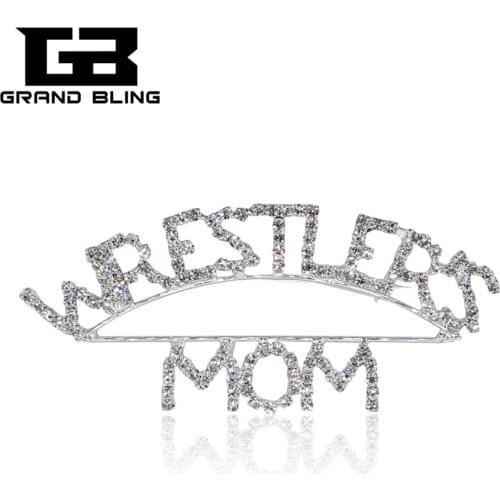 Blingbling Mom Theme Brooch Words Pin " WRESTLERS MOM" Jewelry for Moms Gift