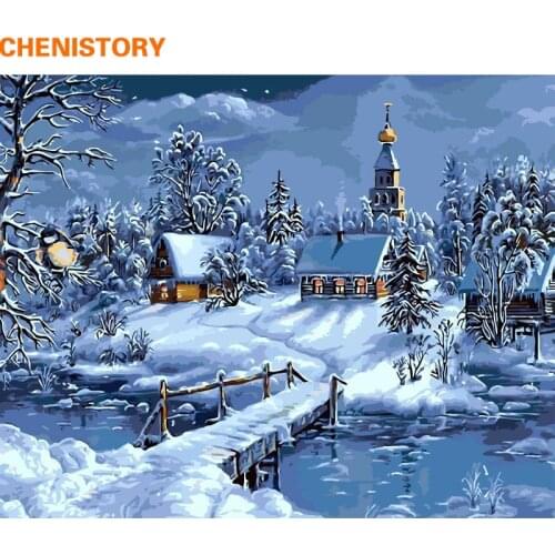 CHENISTORY Christmas Snow Landscape DIY Painting By Numbers Kits Drawing Painting By Numbers Unique Christmas Gift For Childrens