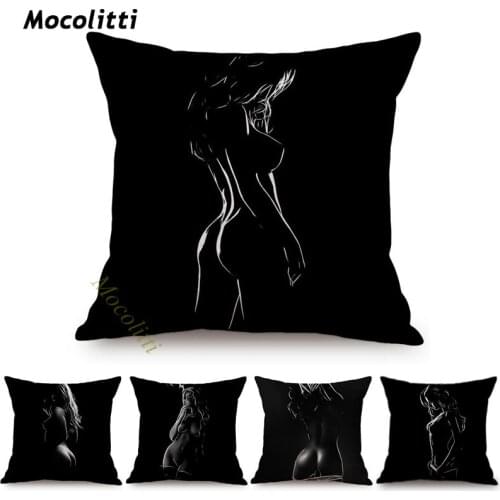 Black Sexy Art Dreaming Woman Design Throw Pillows Case Sexy Ass Butt Cotton Linen Home Decoration Room Sofa Chair Cushion Cover