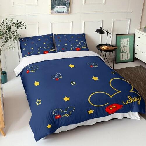 Disney Mickey Bedding Set 3D Luxury Minnie Mouse Boy Girl Comfortable Duvet Cover with Pillow Cases Children Kids Teen Bedspread