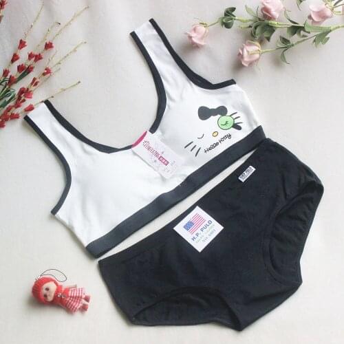 Girls, Primary and Secondary School Children, No Steel Ring, Cotton Sleeping Cat Vest, Girls Underwear, Panties