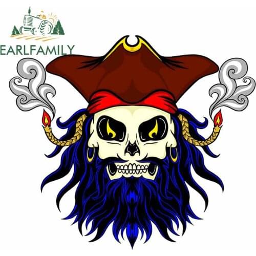 EARLFAMILY 13cm x 11.5cm for Captain Skull of Hell Trunk Scratch-Proof Car Stickers Windows Decal Windshield Anime Decoration