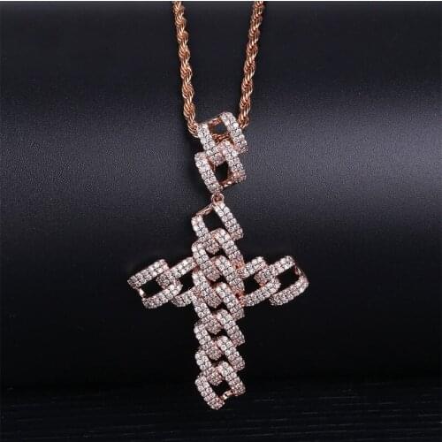 European and American ins explosion models rhombic personality big cross pendant full zircon mens necklace jewelry wholesale