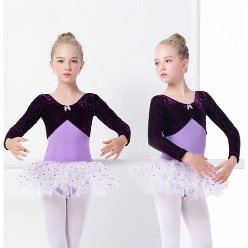 Purple Ballet Leotard For Kids Velvet Ballet Tutu Dance Dress Leotard For Girls Professional Gymnastics Stage Performance Dress