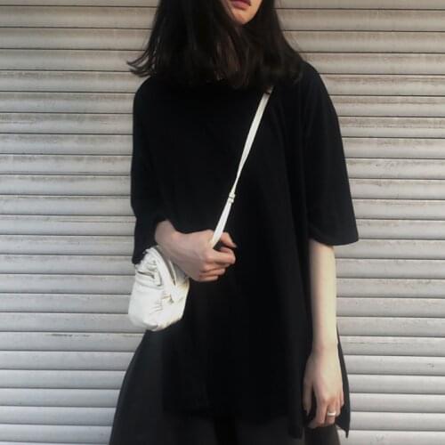 Oversize Tees Black White Solid Color Basic T shirts Women Casual Harajuku Summer Cool Girl Long Streetwear Tops Korean Hipster