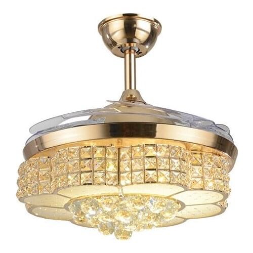 European-style crystal ceiling fan lamp home living room bedroom dining room modern minimalist fan lamp invisible fan lamp