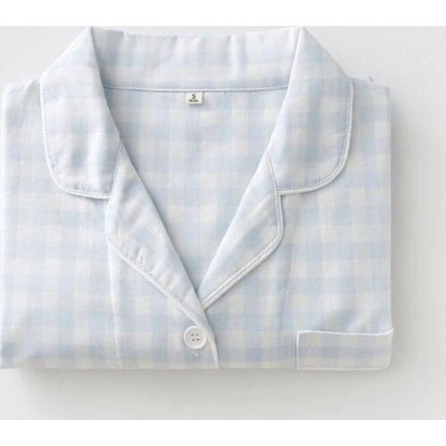 KISBINI Women Plaid Homewear Pure Cotton Pajamas Set Short Sleeve Shirt Pants Female Pyjamas Summer Woman Sleepwear