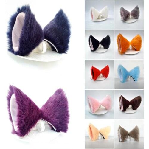 Lolita Anime Cosplay Long Fur Fox Ears Hair Clip Party Neko Cat Ear Dress Hair Accessories #734