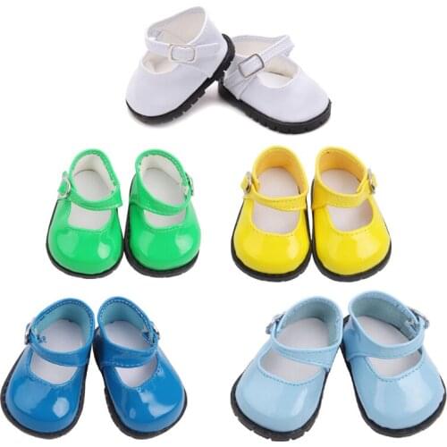 18 inch Girls doll shoes round toe leather shoes with buckle PU American newborn shoe Baby toys fit 43 cm baby dolls s57