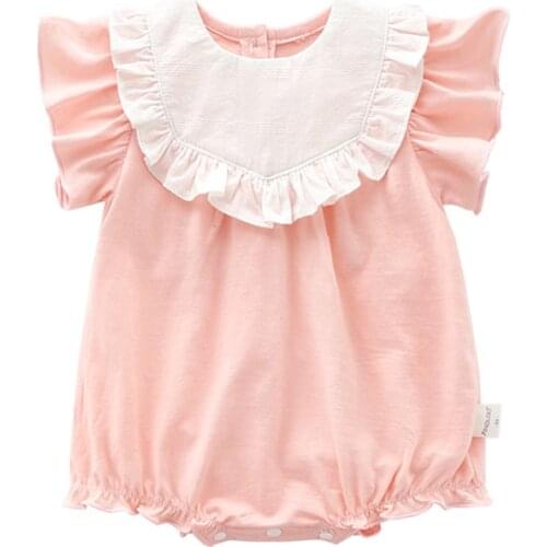 Ruffle Sleeve Summer Newborn Baby Girl Bodysuits Short Sleeve Cotton Bebe Girl Clothes Jumpsuit Overall