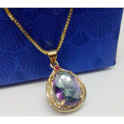 Top Fashion 925 Silver Inlaid Zircon Water Drop Pendant Necklace Ladies Retro Classic Golden Necklace Jewelry Gift Box