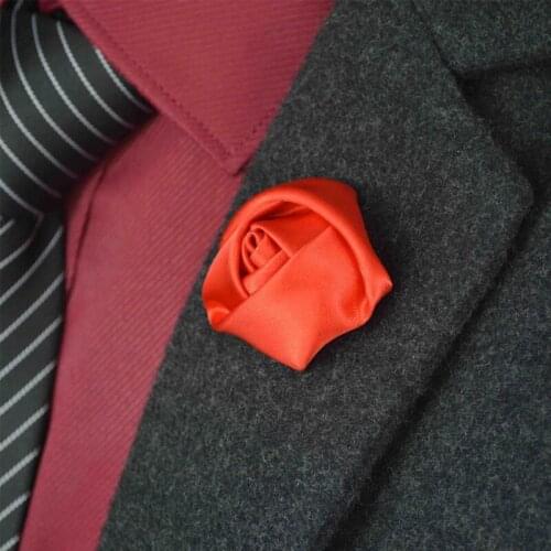 3Pcs/Lot Best Man Groom Boutonniere Silk Satin Rose Flower men buttonhole Wedding Party Prom Man Suit Corsage Pin Brooch