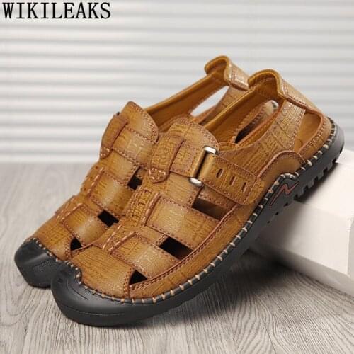 Black Leather Casual Shoes Men Summer Beach Sandals for Men Outdoor Brown Summer Shoes Man 2021 Zapatos Casuales De Los Hombres