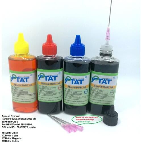 YOTAT 400ml Dye ink refill kit for HP906 HP907 HP908 HP909 ink cartridge CISS for HP OfficeJet 6950 6960 6968 6970-6979 printer
