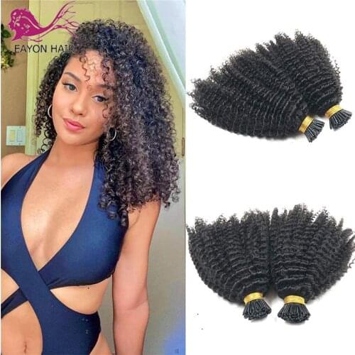 Deep Curly I Tip Microlinks Stick Hair Extension 100% Human Hair Brazilian Raw Virgin For Women Bulk Black Brown Color 1#2#4