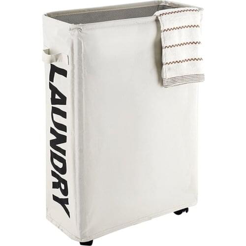 Rolling Slim Laundry Basket with Stand Foldable Waterproof Sorter and Organizer on Wheels Tall Thin Dirty Laundry Hamper Basket