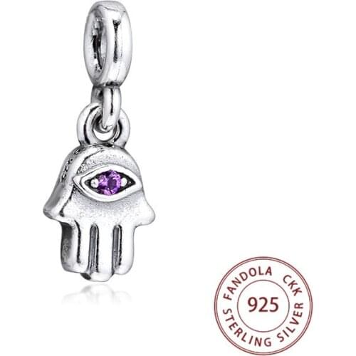 925 Sterling Silver My Hamsa Hand Dangle Charms Small Hole Beads for Jewelry Making Fits Original Me Bracelet Argent kralen