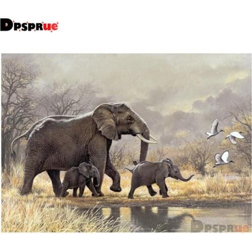 Dpsprue Full Square/Round Diamond Painting Cross Stitch Diamond 3D Embroidery Animal Elephant DIY 5D Moasic Home Decor Gift Pu07