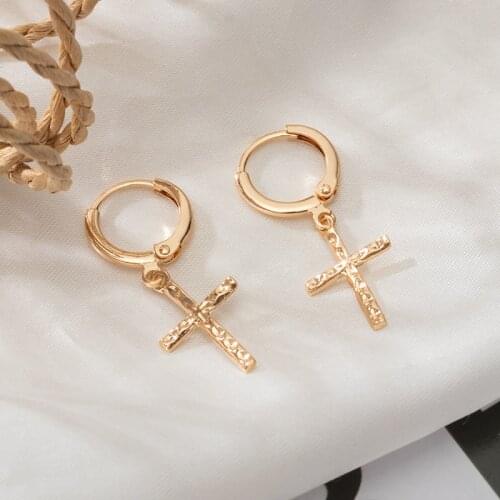 POXAM 2021 Womens Cross Vintage Earringes For Women Gold Colour Metal Earringe Pendant Charm Earringes Fashion Bohemian Jewelry