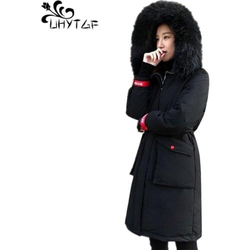 UHYTGF Down Jacket Women Winter Coat Thicken Female Warm Down puffer jacket 6XL Plus size Women Down cotton Parka Outerwear X589