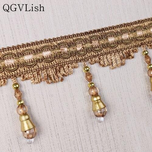 QGVLish 12M/lot Beads Curtain Tassel Fringe Lace Trim DIY Sew Sofa Stage Lamp Lace Ribbon Belt Curtain Accessories Home Decor