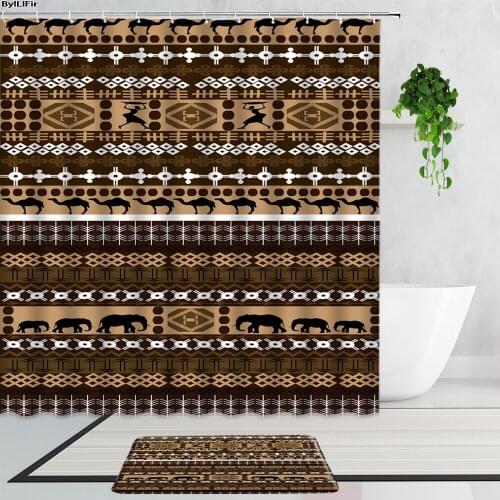 Ethnic Style Fabric Bathroom Shower Curtain 2-Pcs Set Bohemian Flowers 3D Printing Non-Slip Cath Mats Bathtub Curtains Carpet