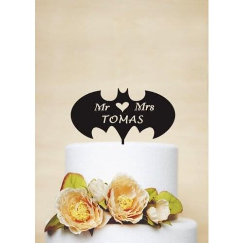 Cake Topper-Mr and Mrs Cake Topper With Surname - Wedding Topper - Bat Silhouette - Wedding Deco