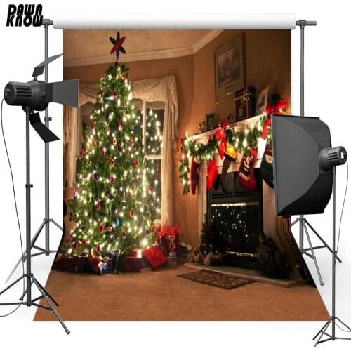DAWNKNOW Christmas Tree Vinyl Photography Background For Baby Indoor Gift Photo Shoot Backdrop For Christmas Photo Studio L866