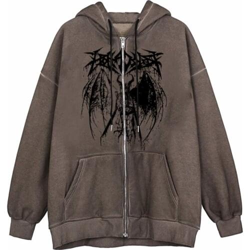 Vintage Y2K Harajuku Oversized Hoodies Women Long Sleeve Loose Zip Up Sweatshirt E-girl Gothic Jackets Coat Autumn Streetwear