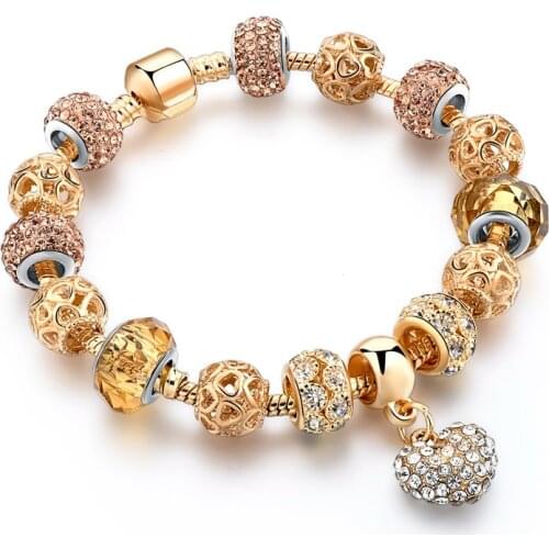 YADA INS high quality Gold color Heart Bracelets&Bangles For Women DIY KC Gold Bracelets Charm Crystal Jewelry Bracelet BT200333