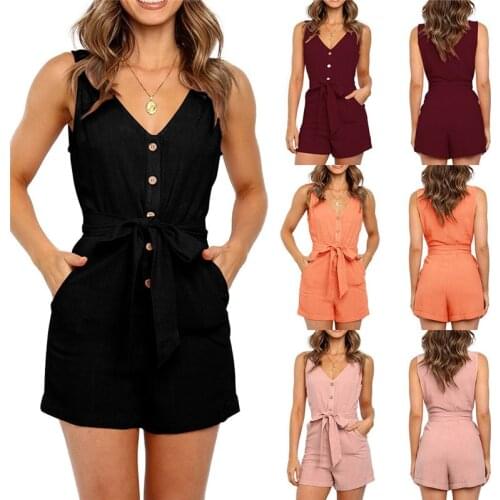 Women Summer Button V-neck Sleeve One-piece Set Off-Shoulder Jumpsuit Stylish Catsuit Fashion Shorts Sets Sexy Trendy Jumpsuit