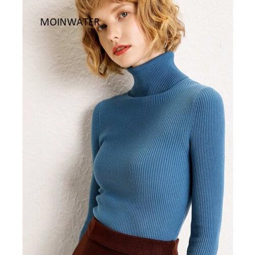 MOINWATER Women New Pullover Sweaters Lady Slim Cashmere Turtleneck Knitted Sweater Female Warm Tops for Winter MS2003