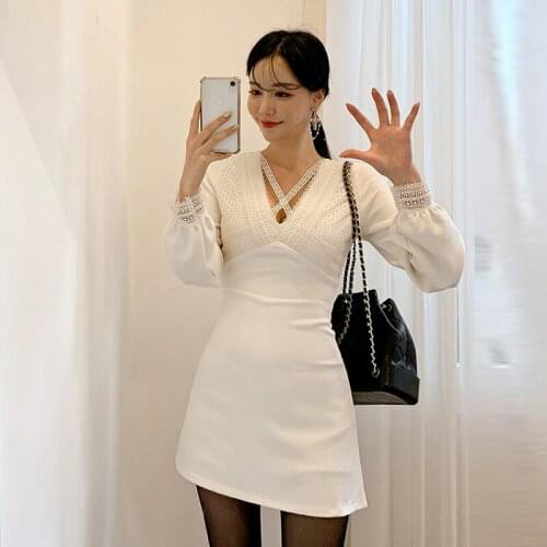 S-XL Plus Size 2020 Autumn Work Dress Women Solid Color Mini Bodycon Wrap Dress Ladies Slim Tight White Dress Woman Vestidos