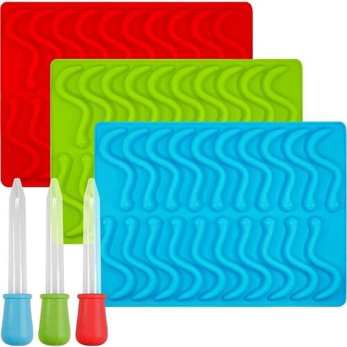 1PCS 20 Cavity Silicone Worm Mold Gummy Worm Ice Mold Silicone Chocolate Mold Jelly Cube Tray Ice Cream Tools TW-014
