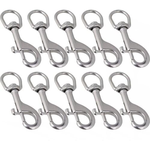 10Pcs 304 Stainless Steel Length 90mm Swivel-Eye Bolt Snap Hook Round Eye Swivel Keychain Strap