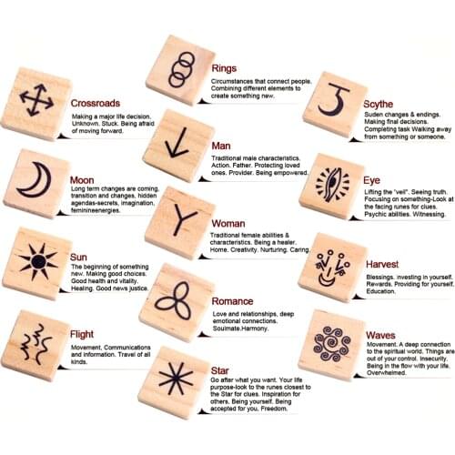 13PCS/Set Wood Witch Runes Set Craft Gypsy Symbols Sorceress Accessories Divination Tools Healing Meditation Decoration