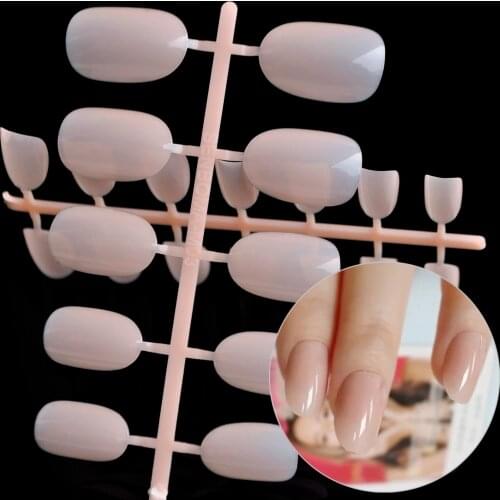 24pcs New fashion sweet candy decorative oval nails short paragraph Shrimp color P01X