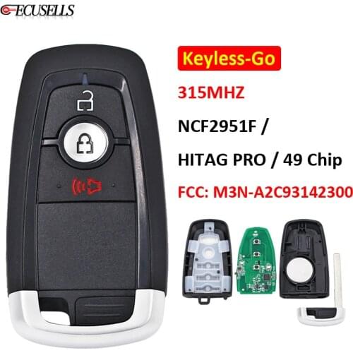 3B Remote Car Key 315MHz NCF2951F / HITAG PRO / 49 Chip M3N-A2C93142300 for Ford Edge Ecosport Explorer F-150 F250 F350 Fusion