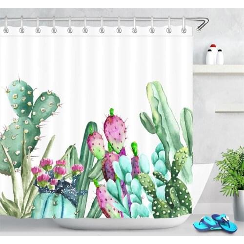 Watercolor Tropical Plants Cactus Shower Curtain For Bathroom Decoration Waterproof Polyester Fabric Bath Curtains With Hooks