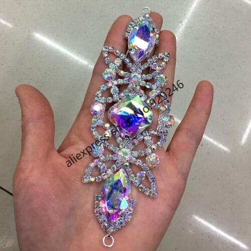 2pcs/lot shiny Gorgeous AB glass crystal rhinestone applique for bridal belt sewing-on garment dancing dress bags embellishments