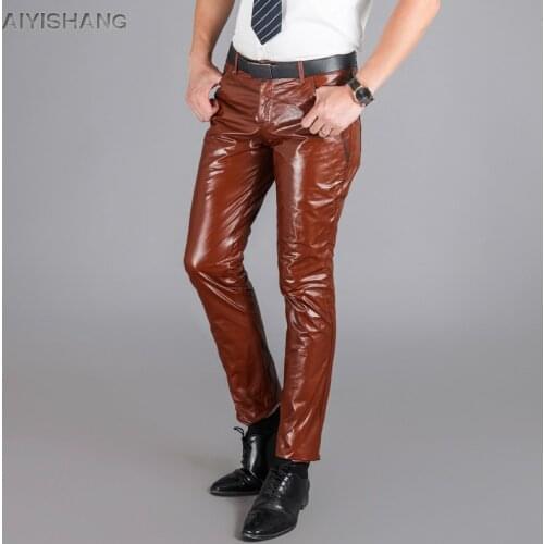 Autumn And Winter Genuine Leather Pants Men Brand Casual Cowhide Leather Full Motorcycle Singer Costumes Trousers