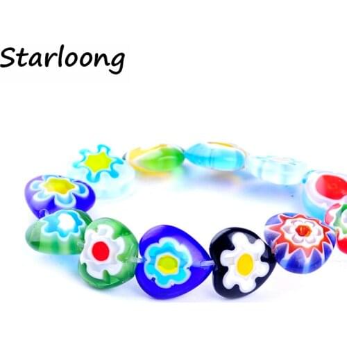 31pcs/string 12mm colors mixed heart shape flower lampwork glazed glass beads for bracelet necklace DIY jewelry making