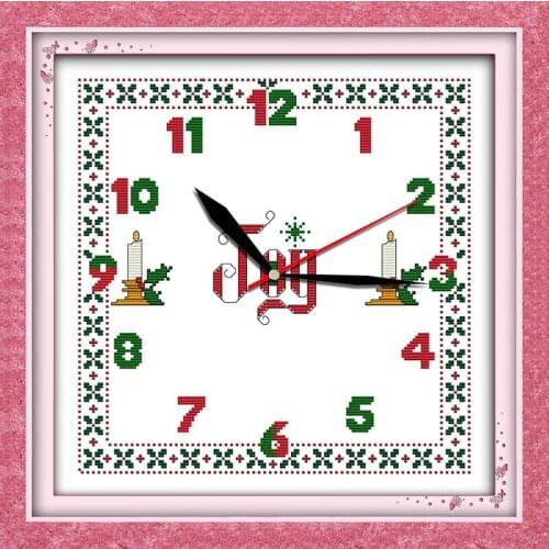 Digital clock cross stitch kit 14ct 11ct count print canvas wall clock stitching embroidery DIY handmade needlework