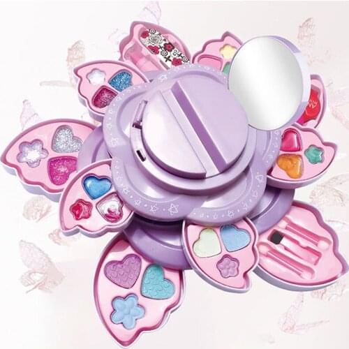 Children Gift Makeup Toy Set For Girls Play House Washable Princess Makeup Rotating Flower Box Cosmetics For Girls